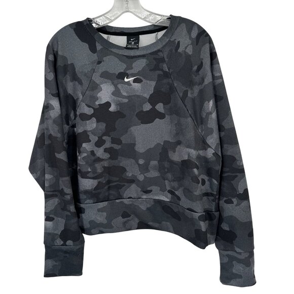 Nike Dri-Fit womens size XL Camo Print Long Sleeve Sweatshirt crop shirt gray - Picture 2 of 11